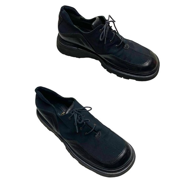 JANET & JANET Black Leather and Textile Platform Oxfords - Picture 5 of 7